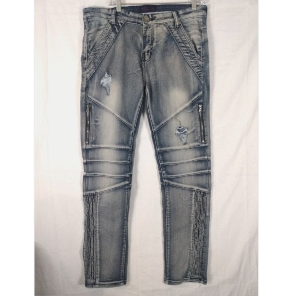 Imperious Jeans Mens 34x32 Distressed Zippers Ribbed Hip Hop Moto Stretch Street